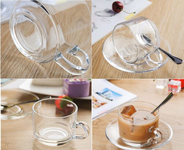 6 Pack 7-Ounce Glass Tea Cups and Saucers Sets Glass Coffee Mugs - Image 4