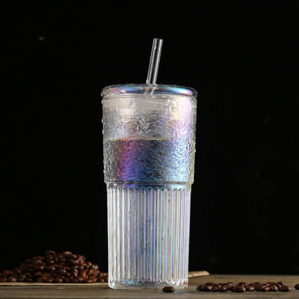 Borosilicate All Glass Iridescent Tumbler With A Straw