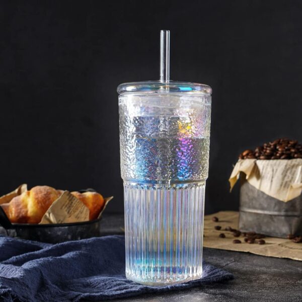 Borosilicate All Glass Iridescent Tumbler With A Straw - Image 6