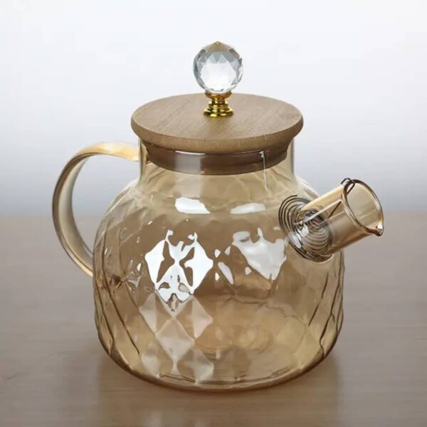 Elegant Glass Teapot with Wooden Lid & Crystal Knob – Stylish & Heat-Resistant - Image 2