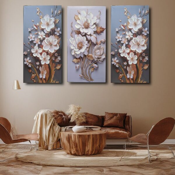 Blooming Elegance: 3 Panel Floral Canvas Art - Image 6