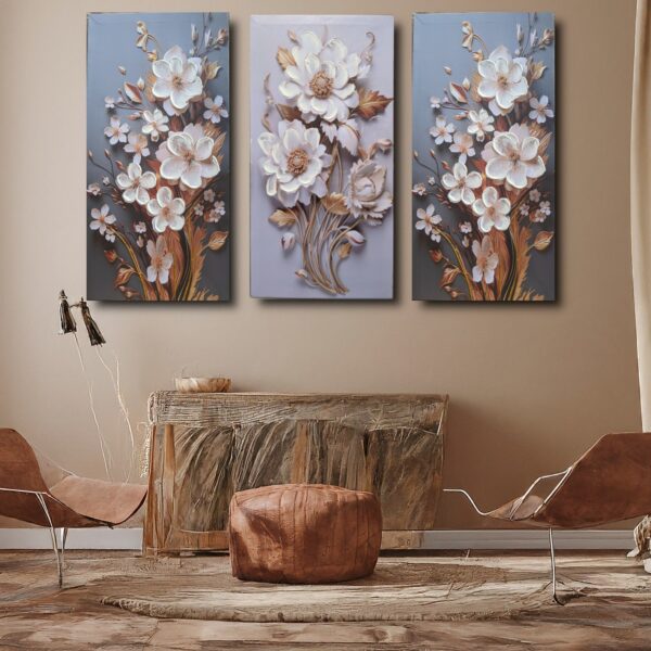 Blooming Elegance: 3 Panel Floral Canvas Art - Image 5