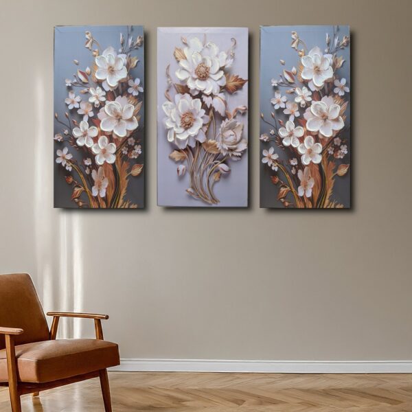Blooming Elegance: 3 Panel Floral Canvas Art - Image 3