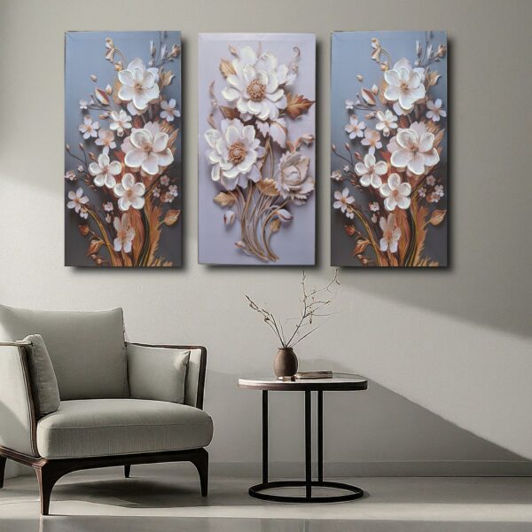 Blooming Elegance: 3 Panel Floral Canvas Art - Image 4