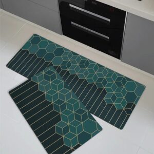 Light Green 2 Pieces Printed Kitchen Floor Mats