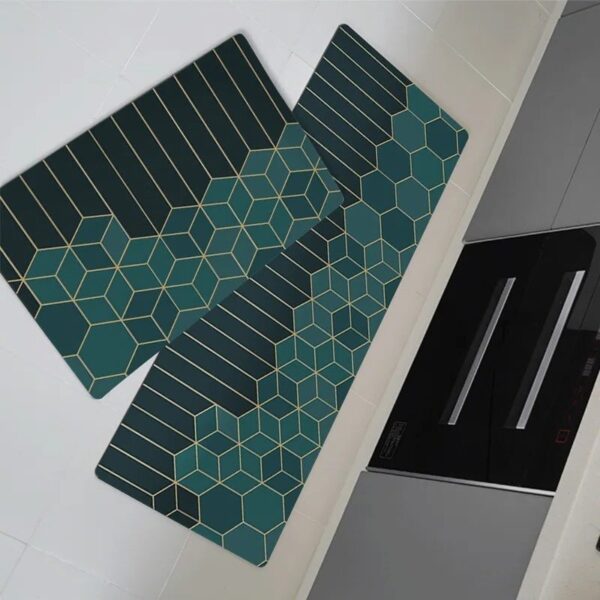 Light Green 2 Pieces Printed Kitchen Floor Mats - Image 2