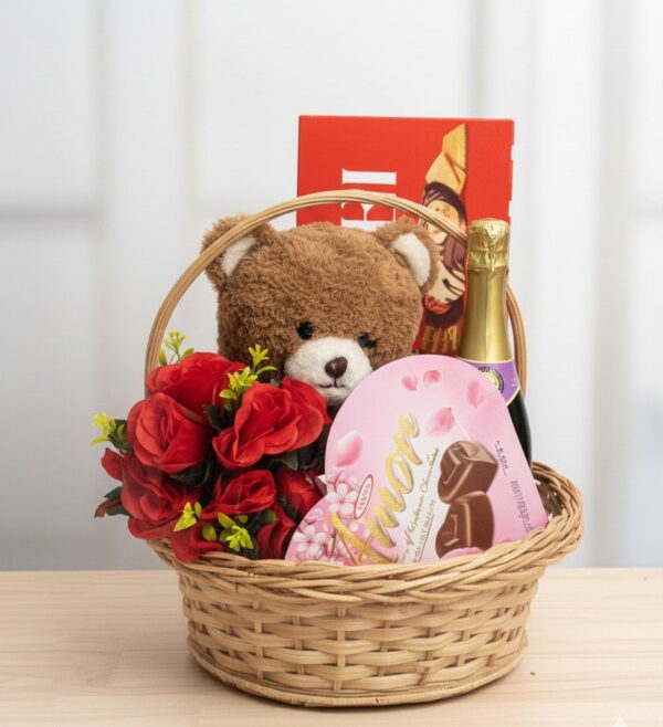 Thoughtful Celebration Gift Basket with Teddy Bear