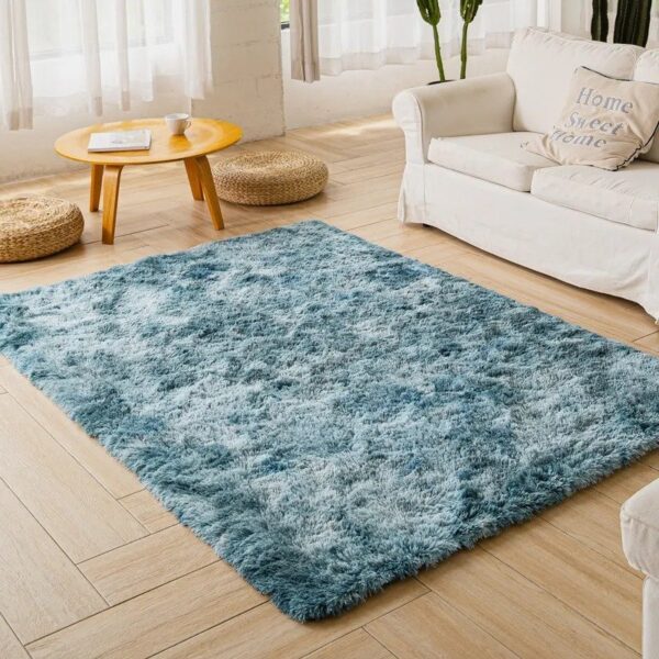 Dark Blue Fluffy Area Carpet - Image 2