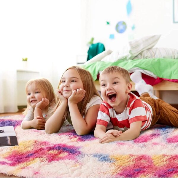 Multi Coloured Fluffy Area Rug - Image 6
