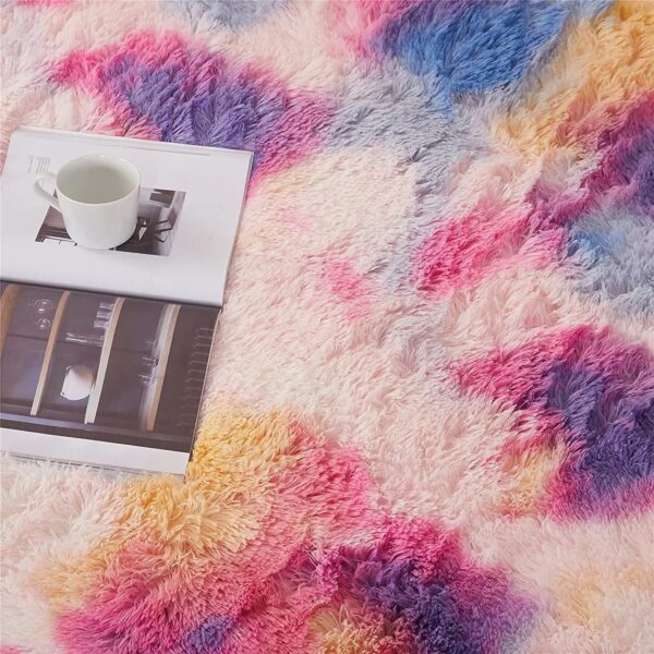 Multi Coloured Fluffy Area Rug - Image 4