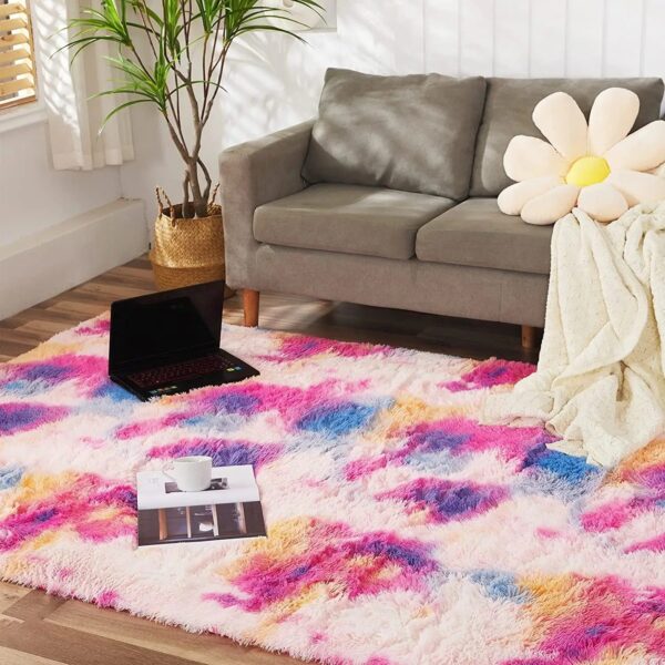 Multi Coloured Fluffy Area Rug - Image 2