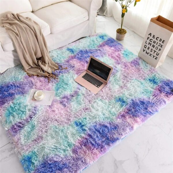 Colourful Fluffy Area Rug - Image 4