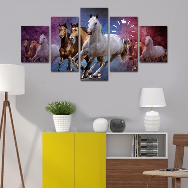 Luxury horse canvas wall art & clock on wooden frame - Image 4