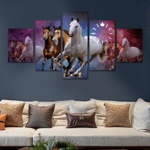 Luxury horse canvas wall art & clock on wooden frame