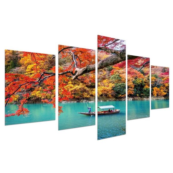 Peaceful Lakeside Fishing 5-Panel Canvas Wall Art - Image 2