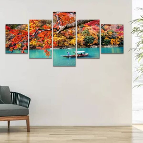 Peaceful Lakeside Fishing 5-Panel Canvas Wall Art