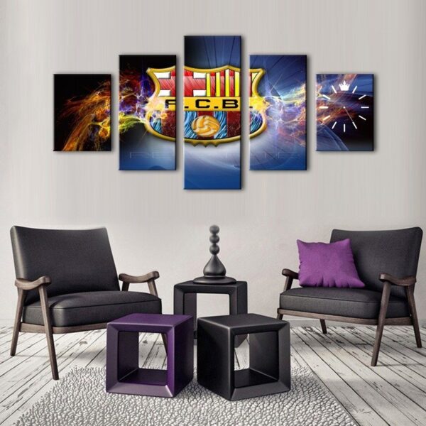 5 Piece Football Club Barcelona Logo Canvas Art  Home Decor Framed