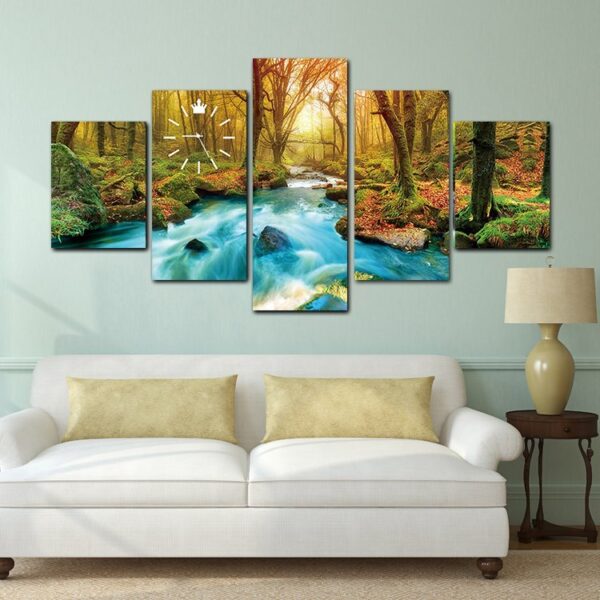 Forest View Luxury 5 Panel Wall Art and Clock - Image 4