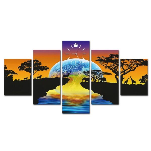 5 panel framed canvas print of animal Painting Wall Art Home Decor 5 Panels Pictures For Living Room - Image 2
