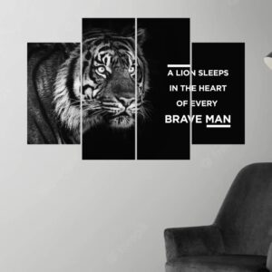 4 Panel Canvas Print and Framed Wall Art of A Lion
