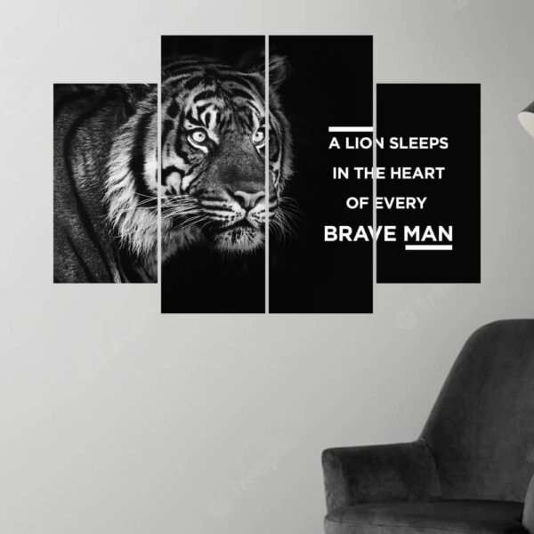 4 Panel Canvas Print and Framed Wall Art of A Lion